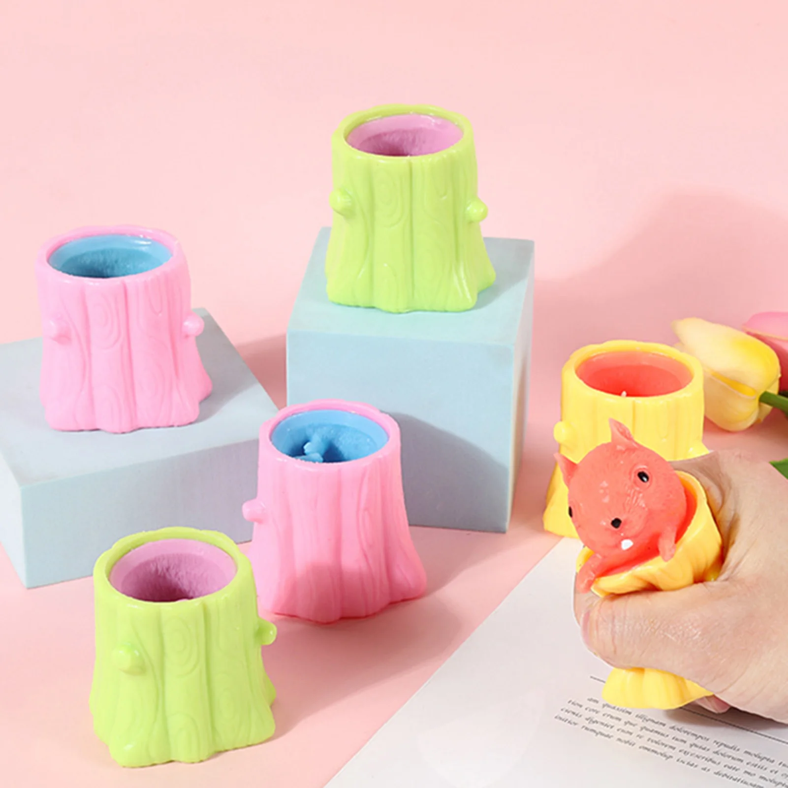 

Cute Animal Squirrel Squeeze Squirrel Vent Squirrel Cup Decompression Toy Stump Rubber Stake Fidget Toys Gift For Friends Pop it