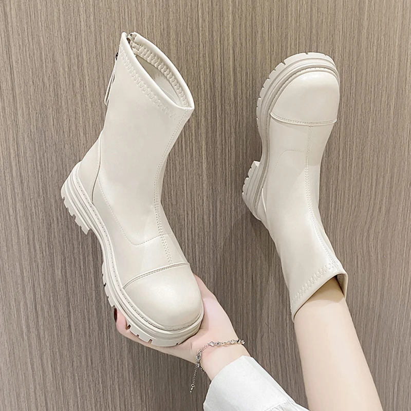 

Женские ботинки с круглым носком, зимняя обувь, женские ботильоны на плоской подошве, на молнии, Лолита, осенне-зимняя простая обувь из искус...