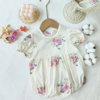2022 summer new baby girl short sleeve bodysuit breathable infant girl cotton princess jumpsuit cute flower print girl clothes