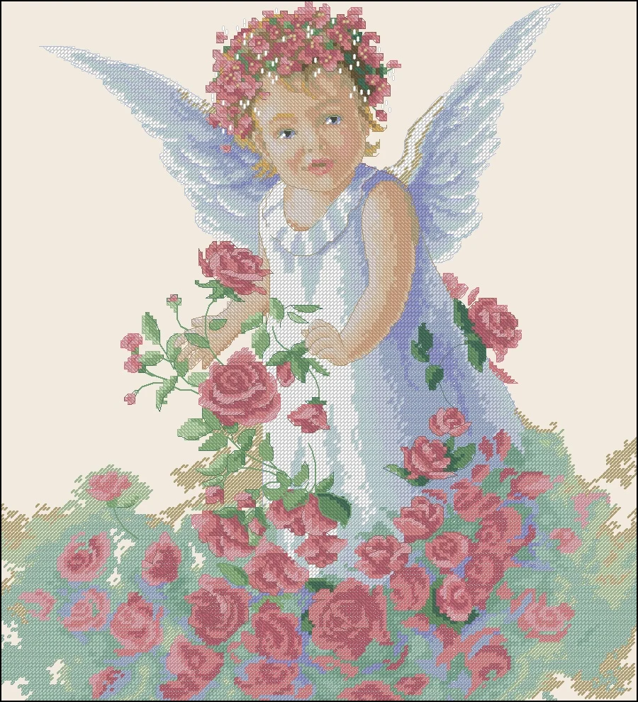 Набор для вышивки крестом сделай сам Ангелы в роз 43-46 набор 28 карат 14 32 карата