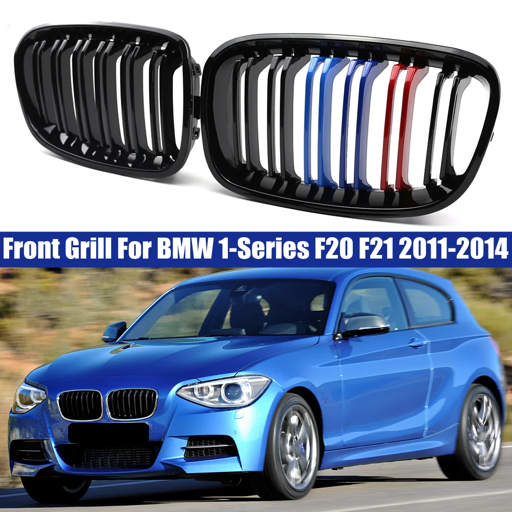 

Передний бампер для BMW F20 F21 1-Series 2011-2014, решетка радиатора с двойной пластиной M Performance Style, гоночная решетка, автомобильные аксессуары