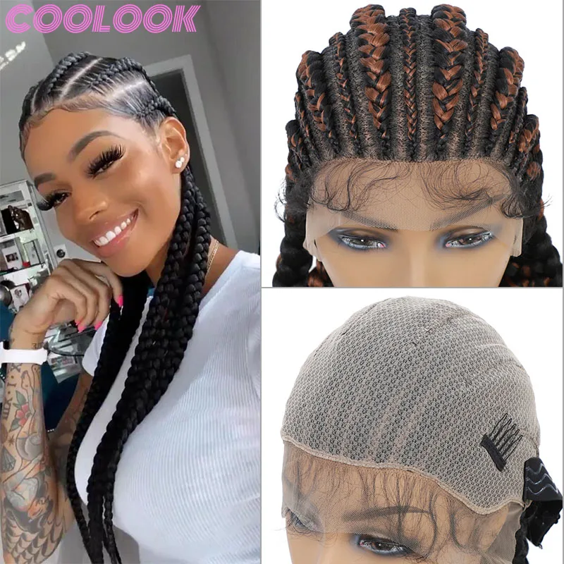 ombre cornrow knotless braid lace front wig super long box braids 360 full lace wig blond synthetic braided wigs for black women