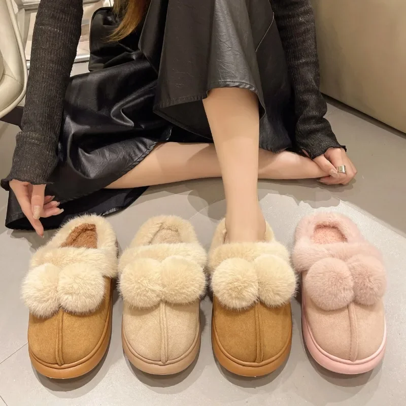 

2024 Winter Warm Home Fur Slippers Women Luxury Indoor Lightweight Soft Plush Cotton Shoes Indoor Bedroom Flat Fluffy Slippers