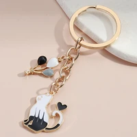 sweet cute cartoon cat keychain for women girl colorful heart balloon pendant key ring handbag accessories car keys diy jewelry