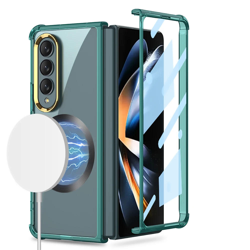 Прозрачный чехол для Samsung Galaxy Z Fold 4 5G с выделяемой закаленной защитой Fold4, прозрачный чехол для телефона с поддержкой магнитной Зарядки