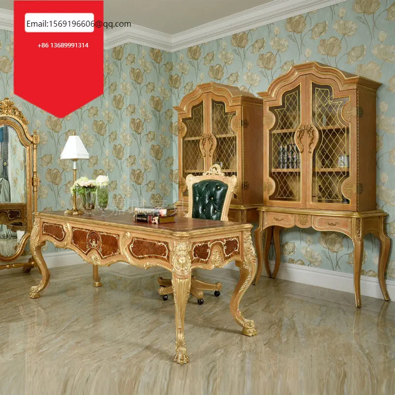 

European solid wood carving study furniture villa French desk bookcase locker desk desk can be customized