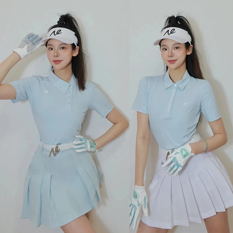 

Летняя футболка с коротким рукавом и юбка для гольфа, Спортивная быстросохнущая синяя юбка со звездами, Солнцезащитная короткая юбка, модны...