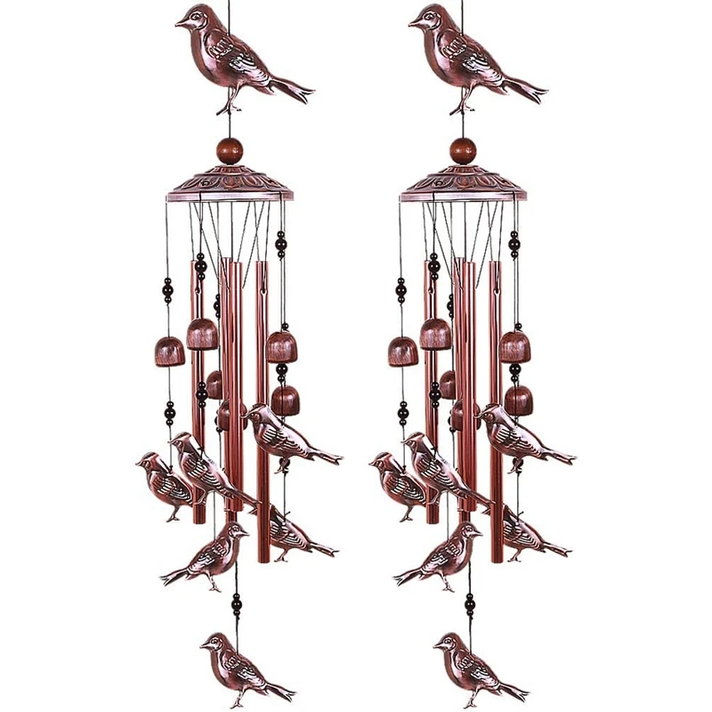 

2X Bird Wind Chimes Waterproof Metal Wind Bells With 4 Aluminum Tubes 6 Bells Romantic Wind Chime For Home