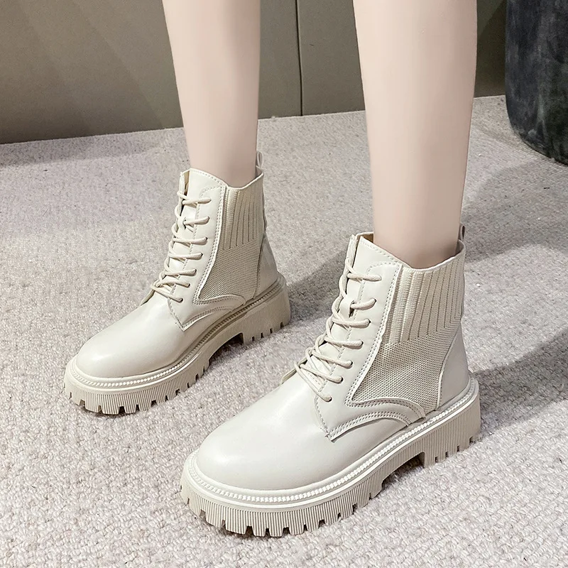 

Ankle Boots for Women 2021 Autumn Motorcycle Boots Thick Heel PlatfoAnkle Shoes Woman Slip on Round Toe Fashion Boots
