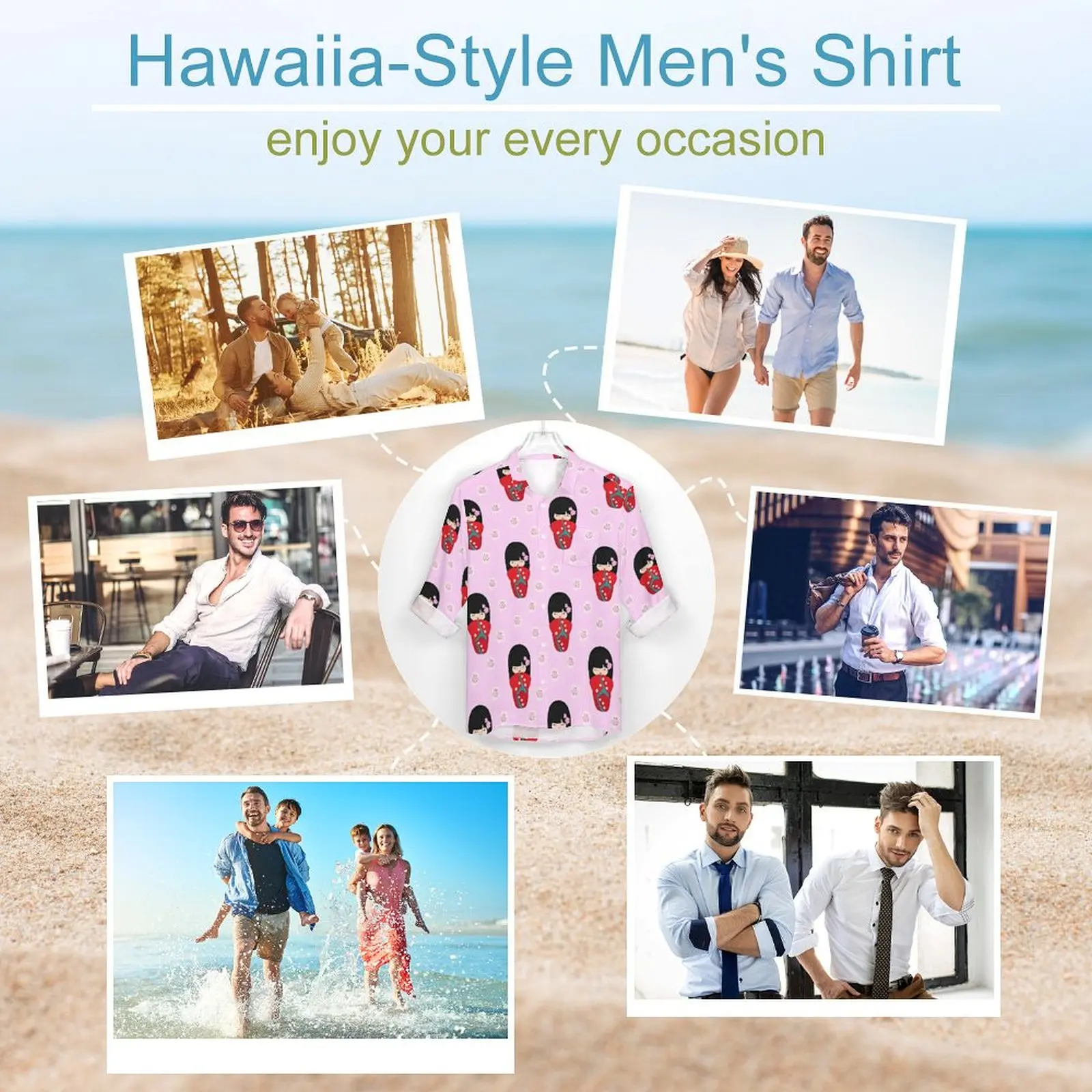 Japanese Dolls Street Casual Shirt Man Red Kokeshi Spring Vintage Blouses Long Sleeve Printed Oversized Clothing