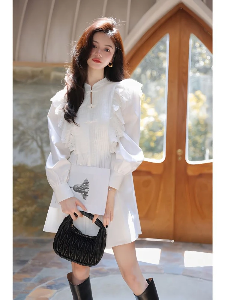 

Hikigawa 2023 Autumn Solid Long Sleeve Causal Women Dress Slim Waist All Match Dresses Chic Fashion Elegant Vestido De Mujer