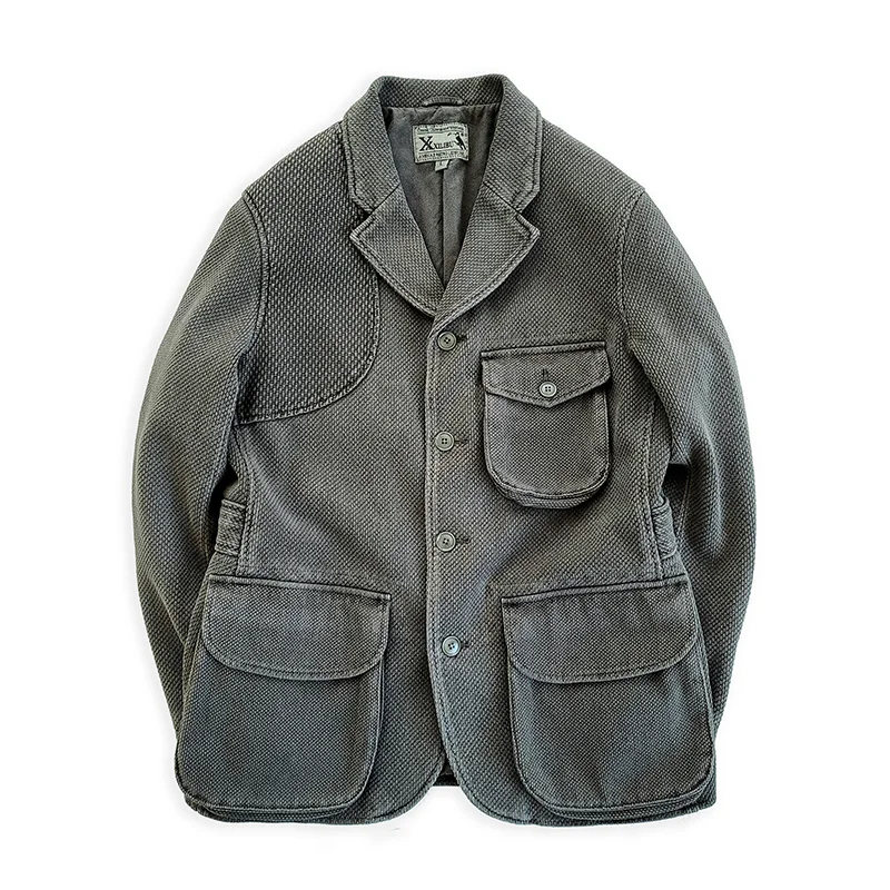 

Thick Blazer for Men Cotton Multi-pockets Grey Elegant Casual Sack Autumn Winter Safari Jacket Vintage Clothing