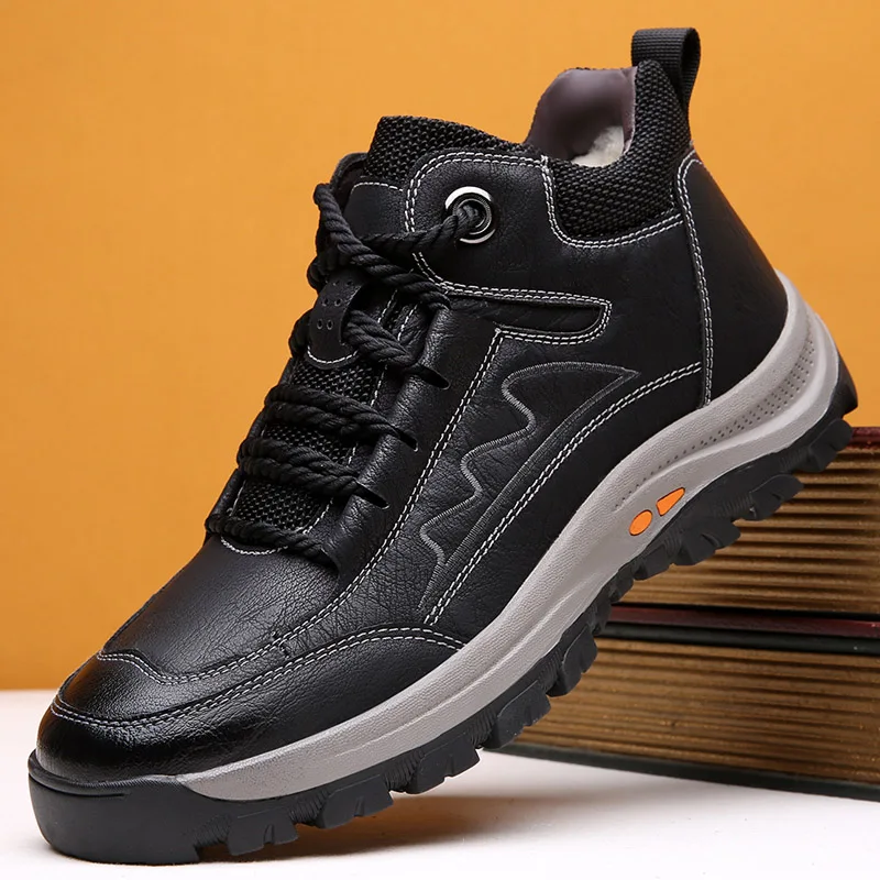 

2022 new winter cashmere men's sneakers men's casual shoes black mountaineering waterproof leather shoes