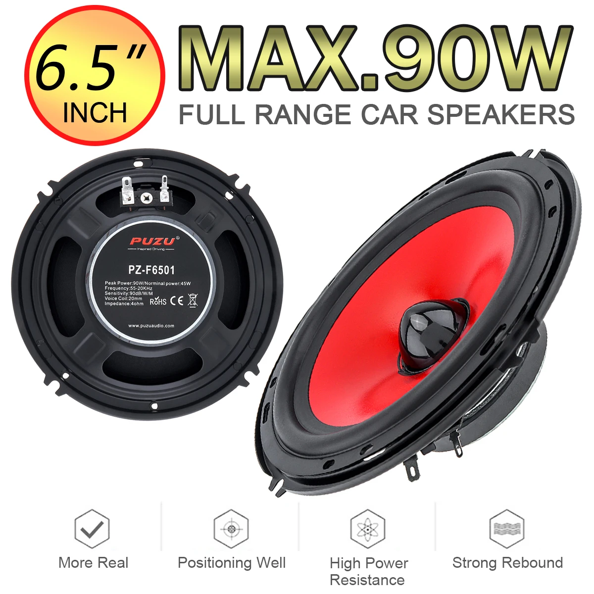 

2pcs 6.5 Inch 90W Full Range Frequency Car Audio Speaker Heavy Mid-bass Ultra-thin Modified Speaker Non-destructive Installation