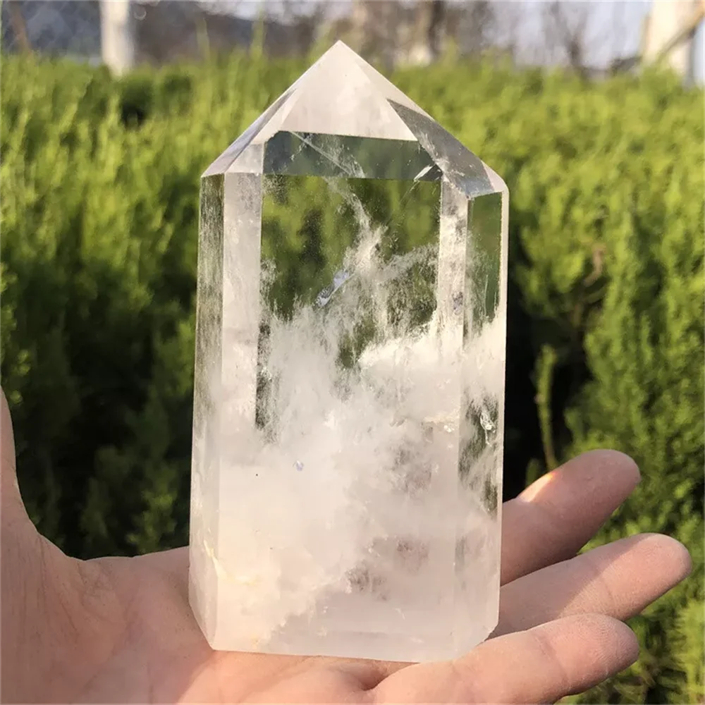Natural White Transparent Quartz Obelisk Tower Mineral Reiki Healing Energy Demagnetization