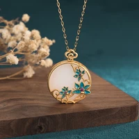 2022 summer new product hetian jade necklace women copper gold plated china style gilt cloisonne lotus flower pendant necklaces