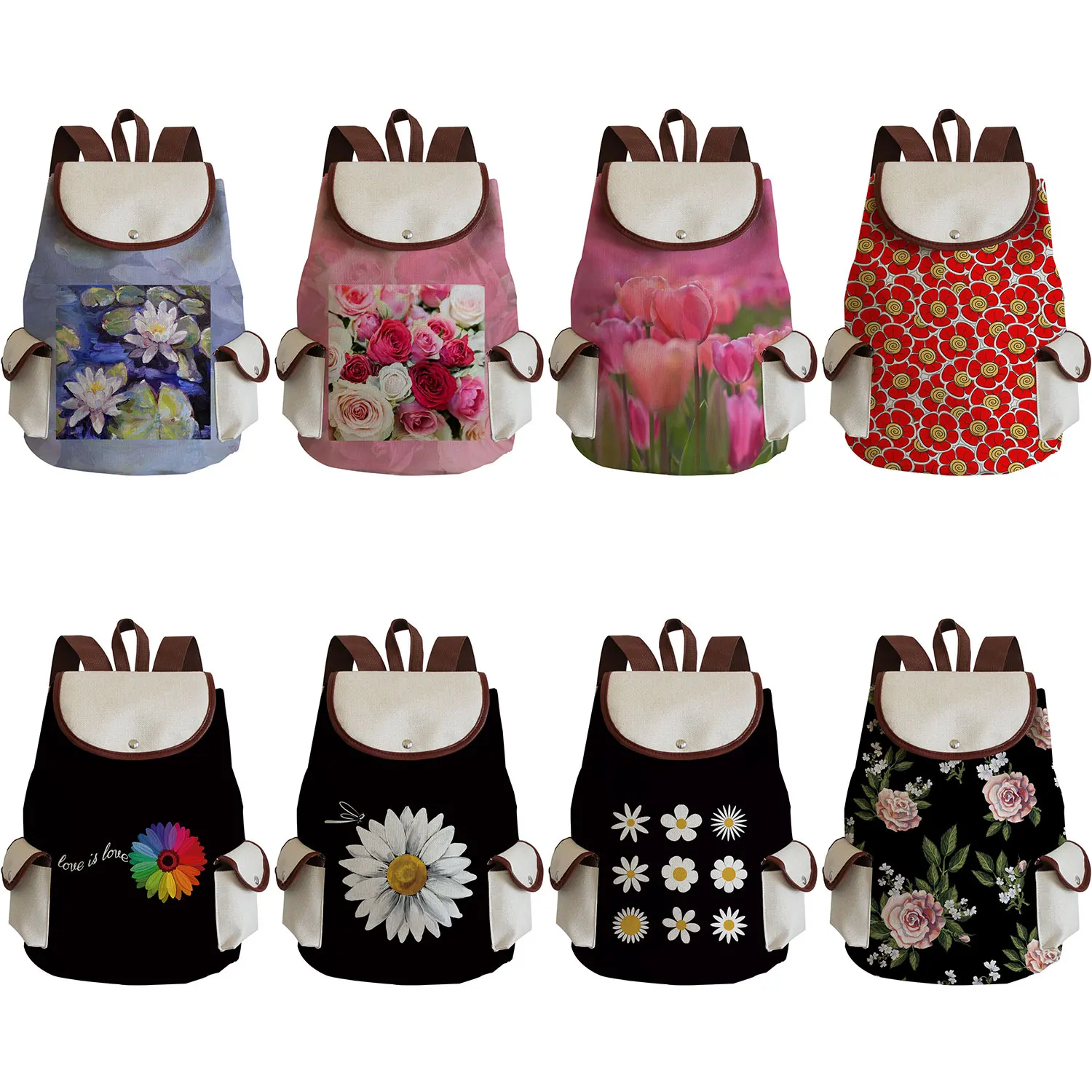 Portable Plant Flower Backpack For Students High Capacity Floral Women Backpack Floral Print School Drawstring Backpack Girls