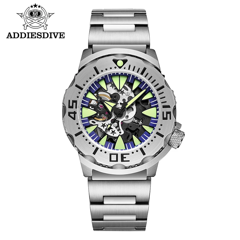 

ADDIESDIVE Men watch Skeleton Watch C3 luminous Hollow 200 waterproof relógios masculinos de luxo Automatic Mechanical Watches