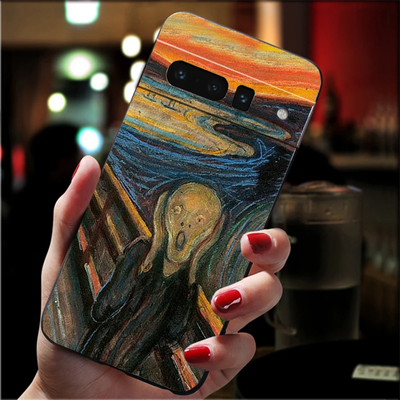 Фото Чехол для телефона Google Pixel 9 Pro XL 8 7 Pro 8A 7A 7 6A 6 Pro Pixel 4 3 XL 5 6 4A с рисунком Scream Cat Art Painting Funda №3