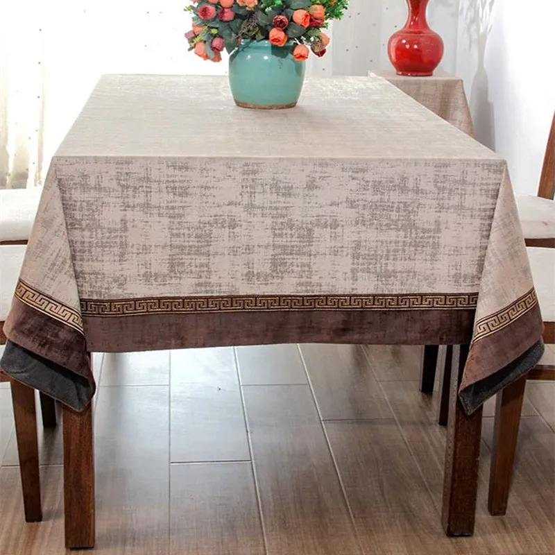 

High Grade Flannelette Chinese Style Table Cover Oblong Waterproof Bordure Desk Dust Cover Thick Dimpled Ballroom Tablecloth