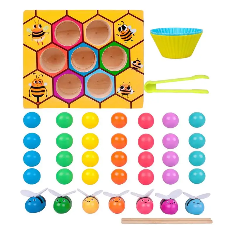 

Игрушка-сортировка пчелиного улья, деревянные цветные игрушки-сортировка для малышей, игрушки для мелкой моторики-зажим, дошкольные Обучающие игрушки Монтессори, подарок для