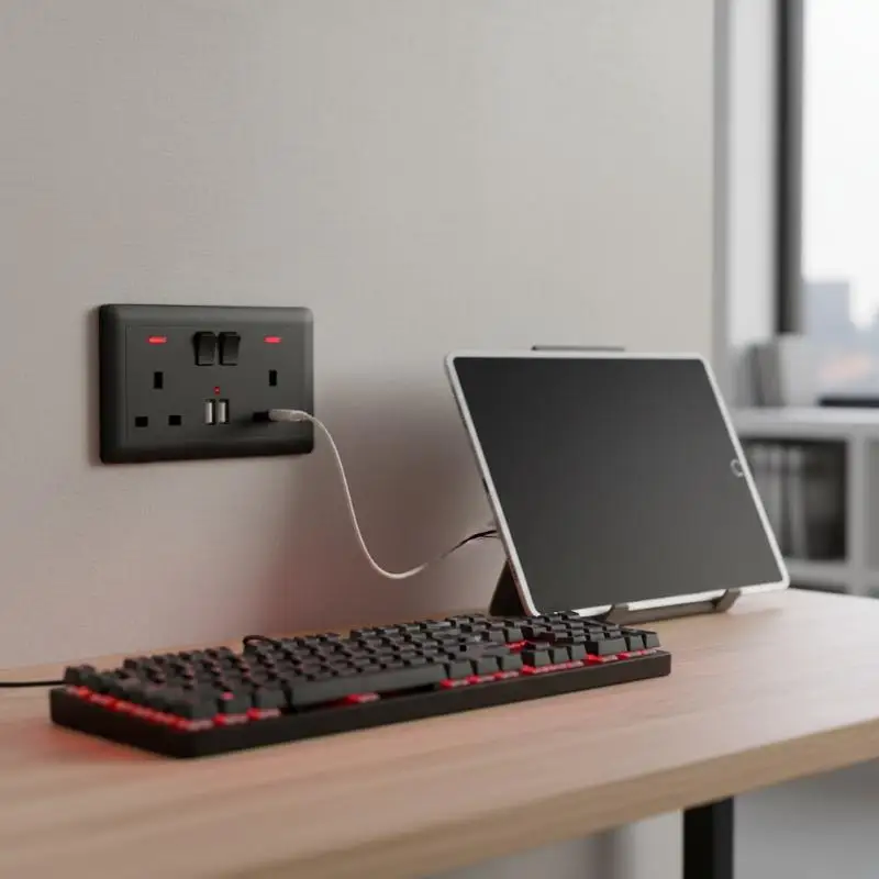 Фото Настенная розетка с британской вилкой 13А, двумя USB-портами для зарядки 5В 2.1А и LED-индикатором для ресторанов и кафе №1