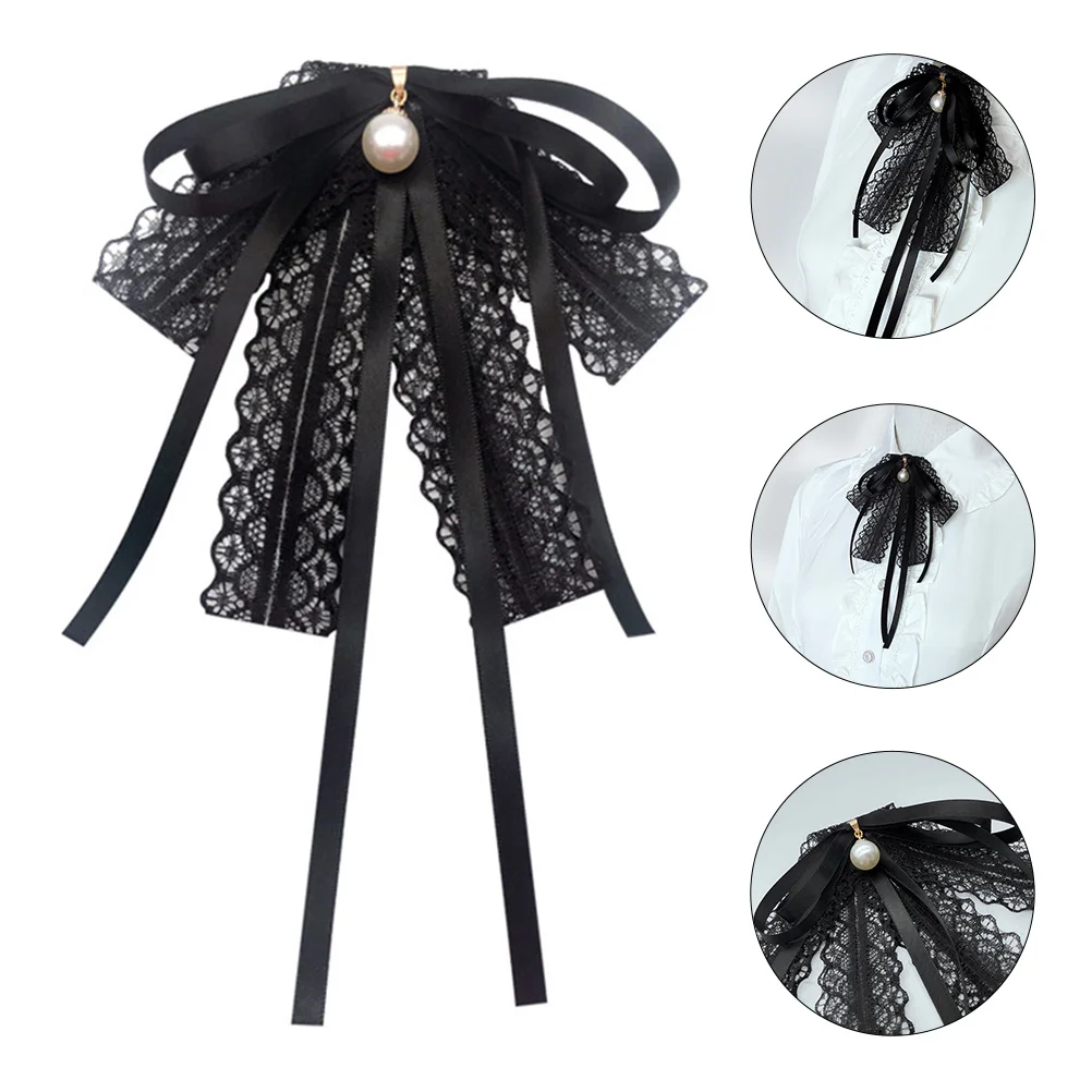 

Tie Bow Brooch Women Bowknot Lace Bowtie Neck Pin Shirt Ribbon Pearl Fliege Collar Ties Necktie Brooches Jewelry Black Clothes