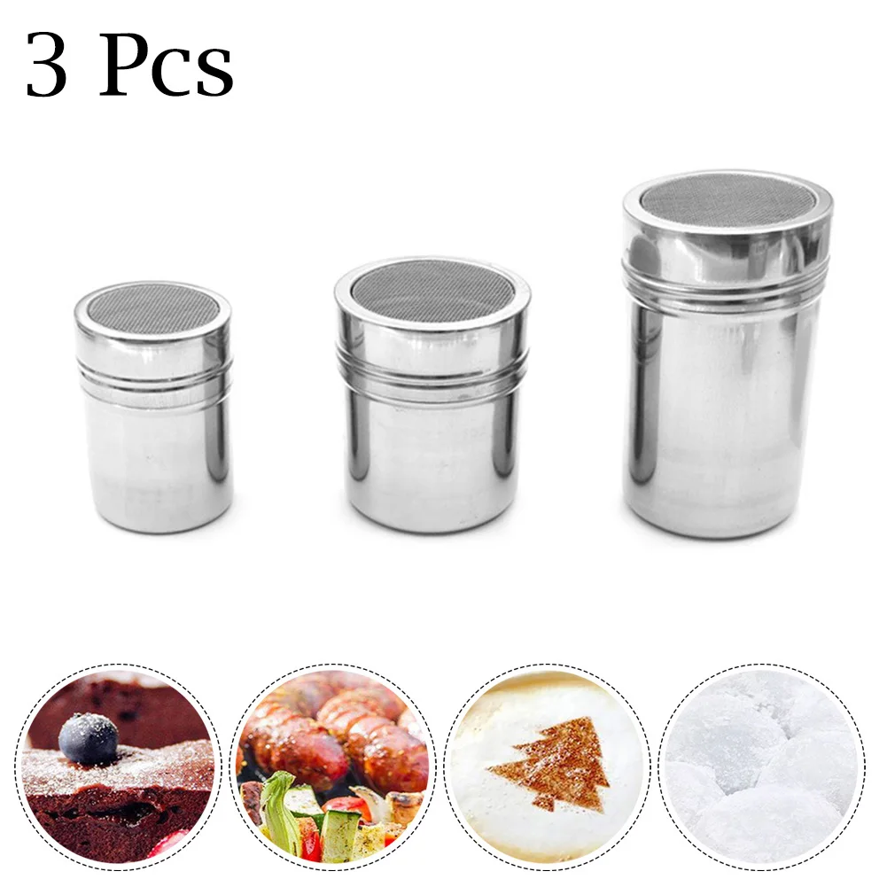 

3pc/set Stainless Steel Chocolate Sugar Shaker Cocoa Flour Coffee Latte Sifter Mesh Jar Seasoning Bottle Fancy Duster Spray Tool