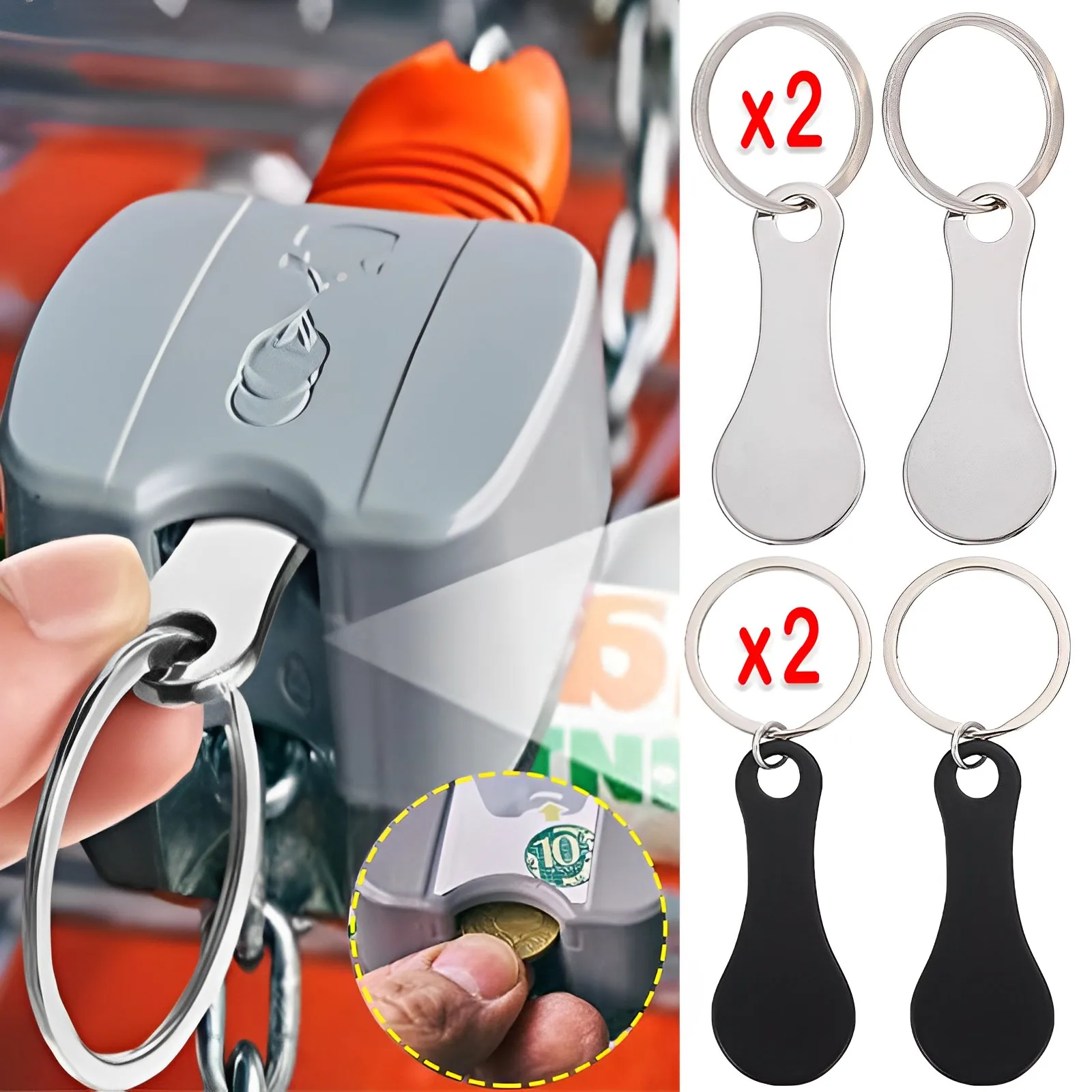 

1/2pcs Metal Shopping Cart Tokens Trolley Token Key Ring Decorative Keychain Multipurpose Shopping Portable For Home Outdoor