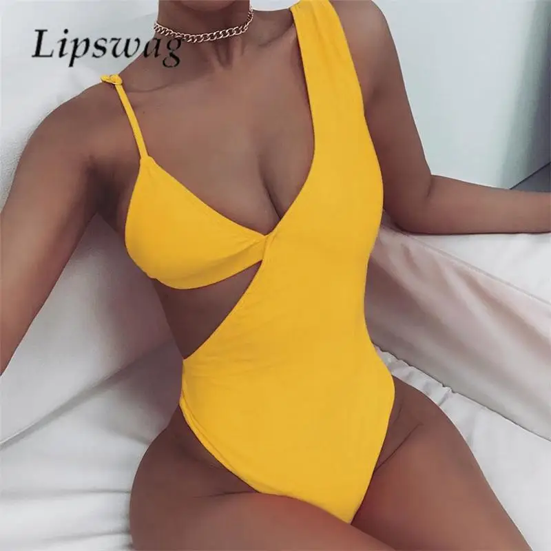 

New Sexy Irregular One Piece Swimsuit Fashion Hollow Out Solid Color Female Swimwear Brazil Push Up Backless Beach Wear Monokini