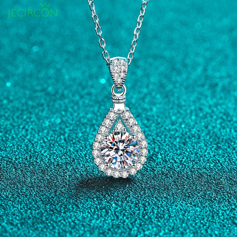 

JECIRCON 1/2 Carat D Color Moissanite Necklace for Women 925 Sterling Silver Plated pt950 Water Drop Necklace Fine Jewelry Gift