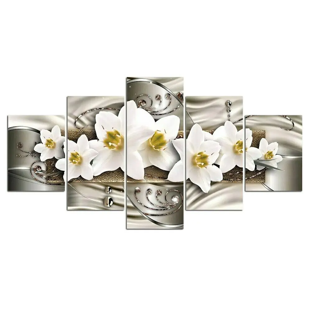 

5Pcs White Magnolia Flower 5 Pieces Pictures Canvas Wall Art Poster HD Print Home Decor No Framed 5 Panel Room Decor Modern