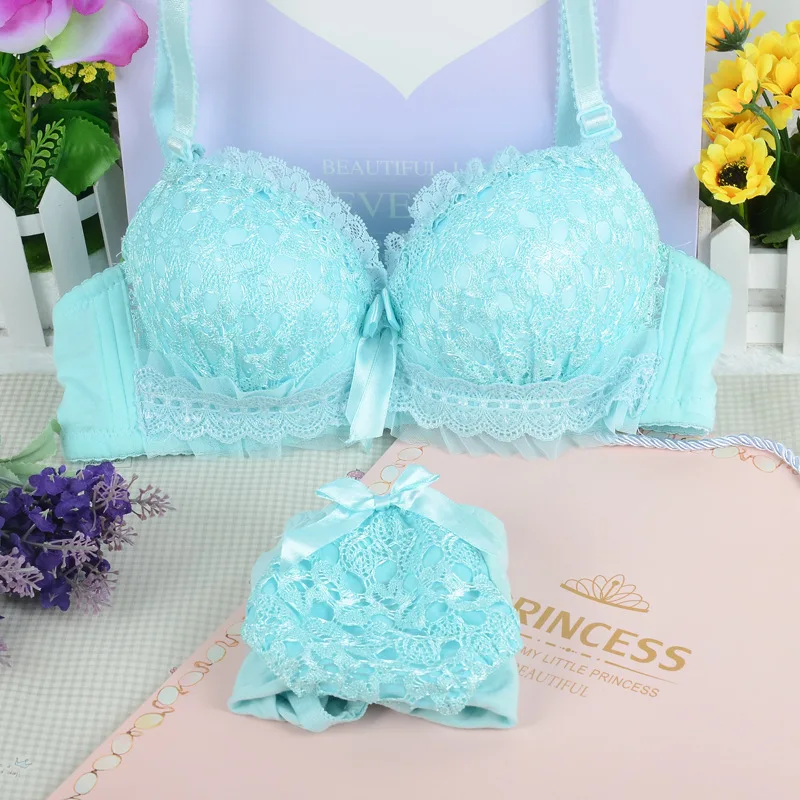 

Teenage girl underwear set lace sexy thin gathered bra cute lingerie push up girl bra underpants set