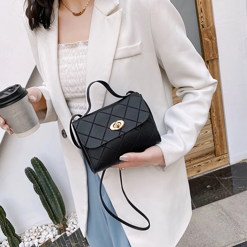 

Hot 2022 New Pu Leather Casual Shoulder Crossbody Bags for Women Female Bag Lingge Messenger Bags Chic Style Fashion Cross Body