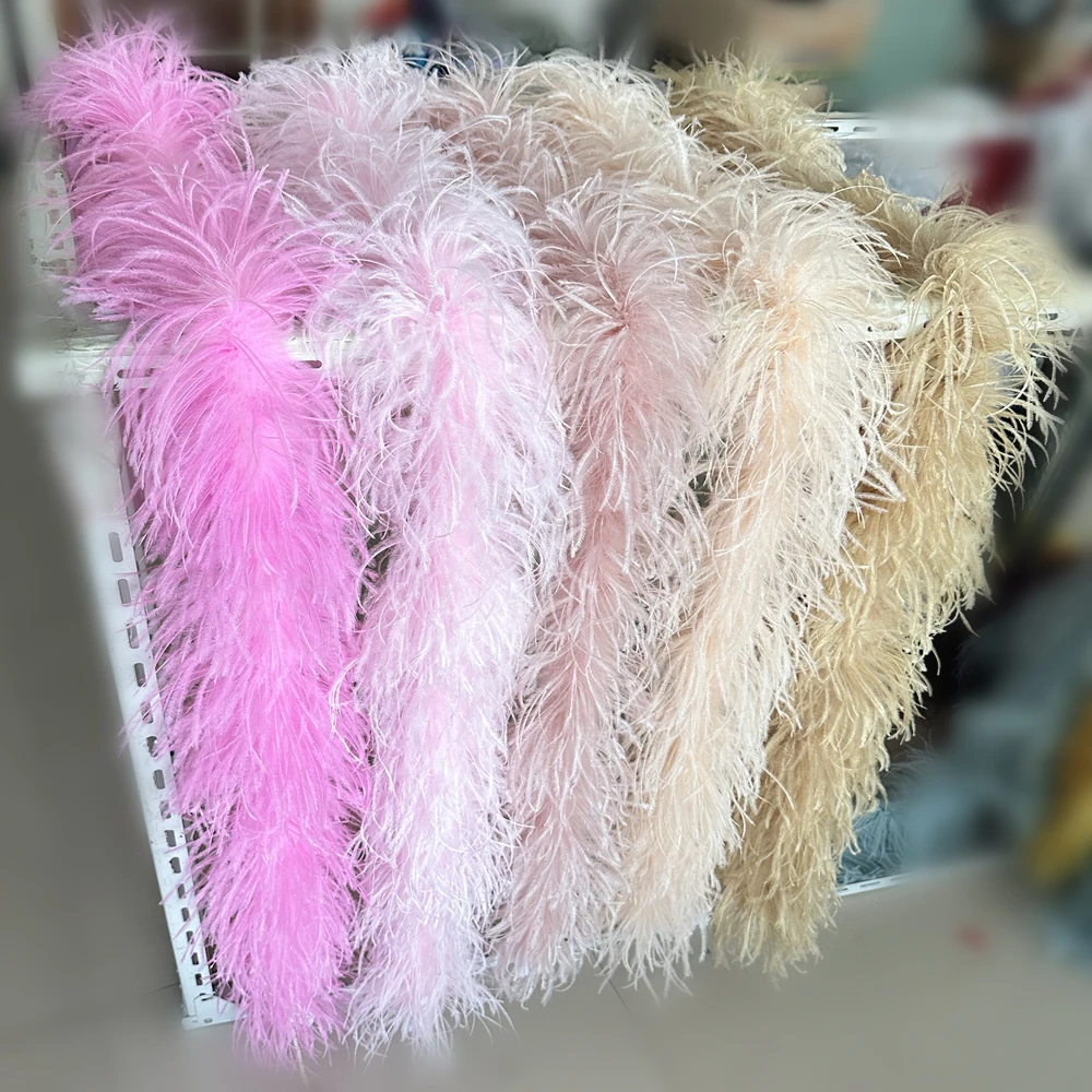 

2 Meters Pink Ostrich Feathers Boa 4Ply Wedding Dresses Decorative Scarf Shawl Feather Trim Party Clothing Sewing Accessories