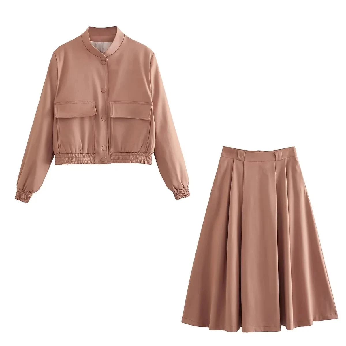 

Pink Midi Long Skirt Women Fashion 2023 Jacket Bomber Cargo Oversize Aviator Japanese Korean Style Dress Sets Two Piece Y2k Chic