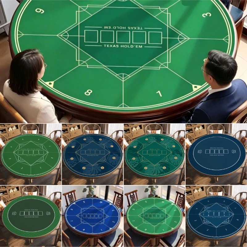 Фото Круглый коврик для покерного стола Texas Hold'em 100/120 см, из хрустального бархата, нескользящий, износостойкий, легко чистится, для покерного стола №1