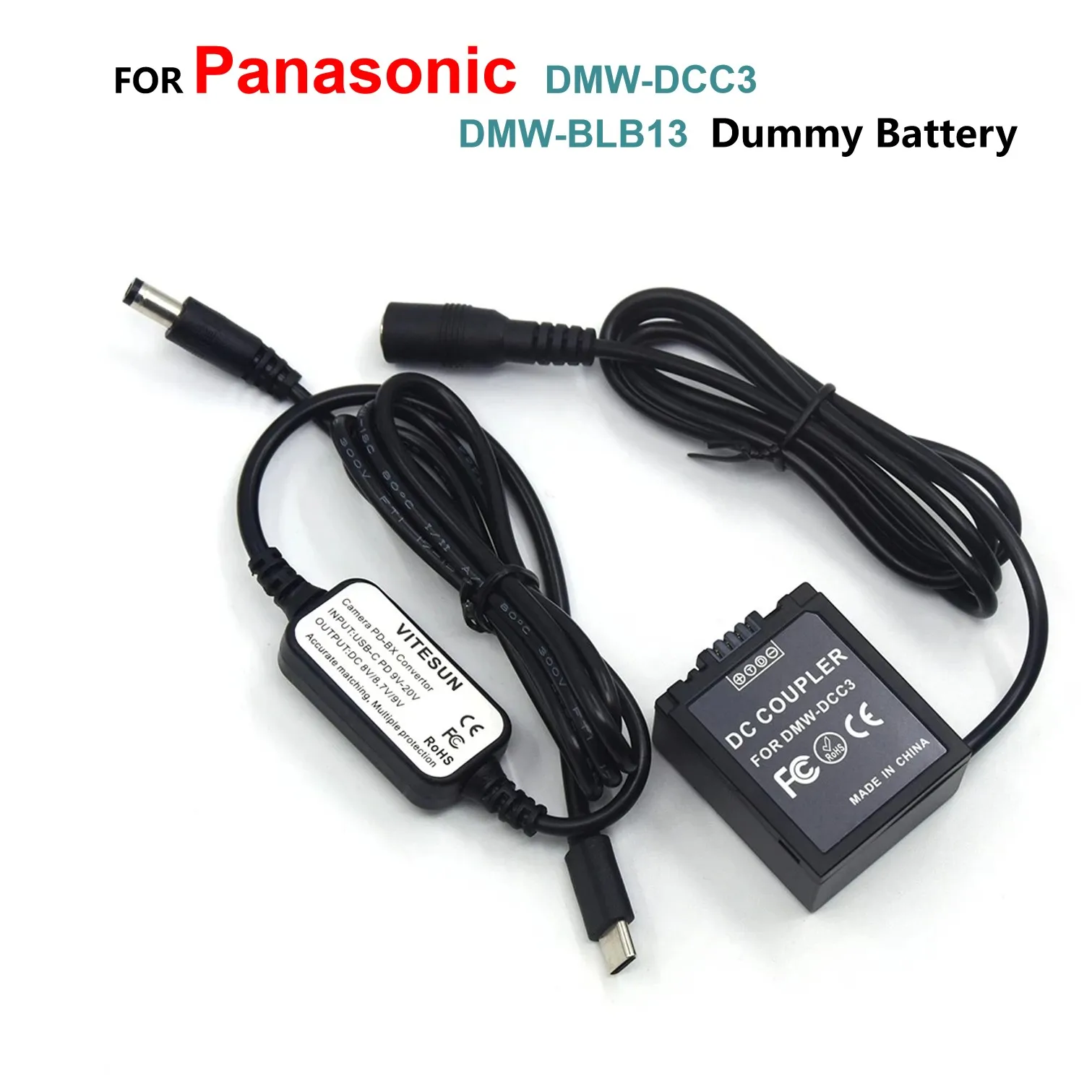 

DMW-DCC3 DC Coupler DMW-BLB13 Dummy Battery USB Type C USB-PD Converter To DC Cable For Panasonic Lumix DMC-G1 GH1 GF1 G2 G10