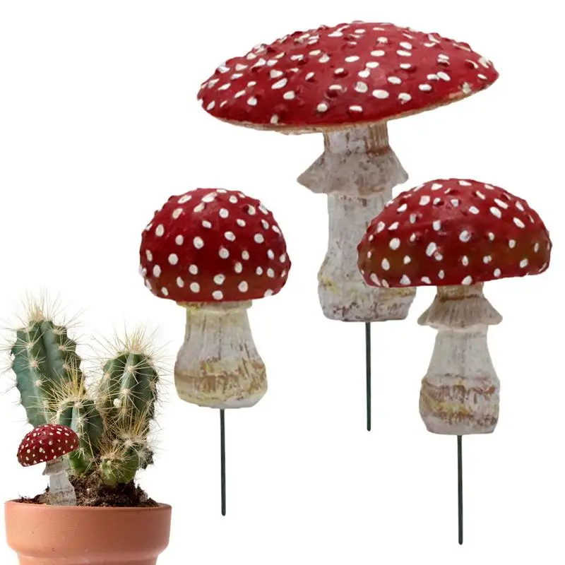 

Fairy Mushroom Decor Mini Glow Resin Mushroom Statue Garden Stake 3pcs Fake Mushroom Garden Stake Mini Landscape Garden