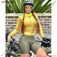 womens yellow long sleeve cycling triathlon skinsuit jersey sets 20d icycle macaquinho ciclismo feminino bike clothes summer