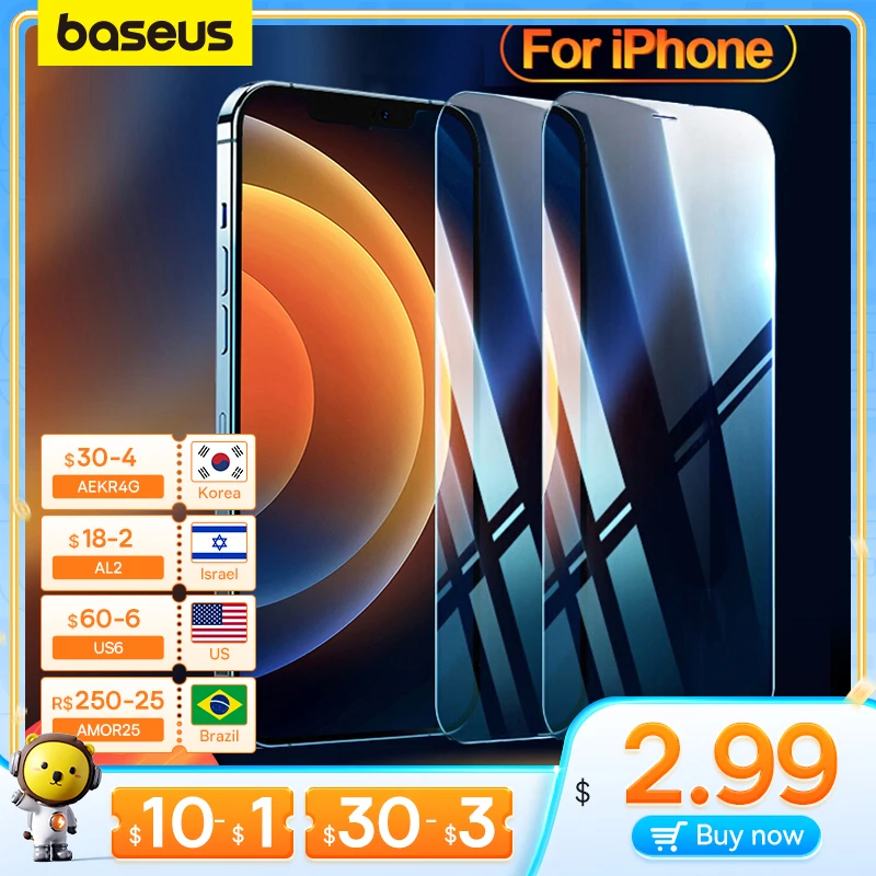 Baseus 2Pcs Tempered Glass For iPhone 14 13 Pro Max Protector For iPhone 12 Pro Max Glass Tempered Film Screen Protector Glass