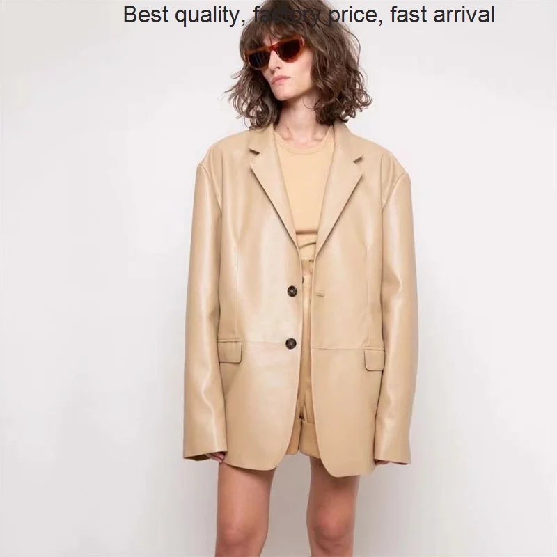 

Высококачественные роскошные Брендовые куртки для женщин 2023 осень и зима новинка из искусственной кожи PU костюмное пальто чрезвычайно про...