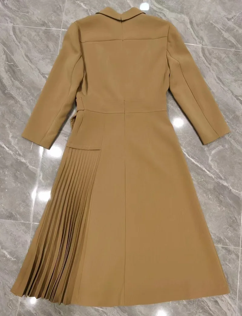 Женское платье с отложным воротником плиссированное в стиле пэчворк длинным