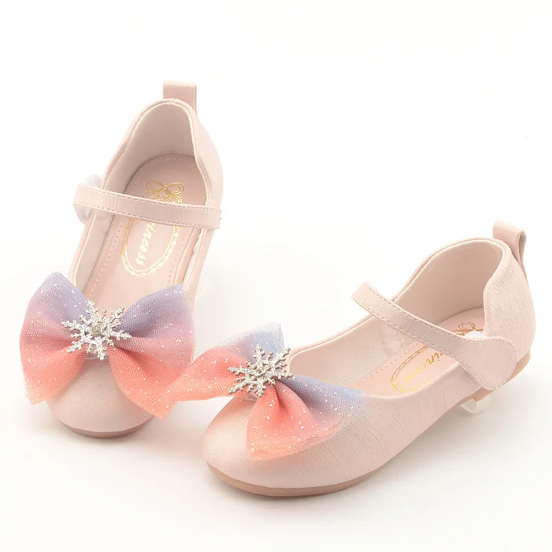 

Size 25-36 Cute Girls Princess Shoes New Children's Toddler Girl Shoes Children's Bow Leather Shoes Soft Bottom Crystal Shoes
