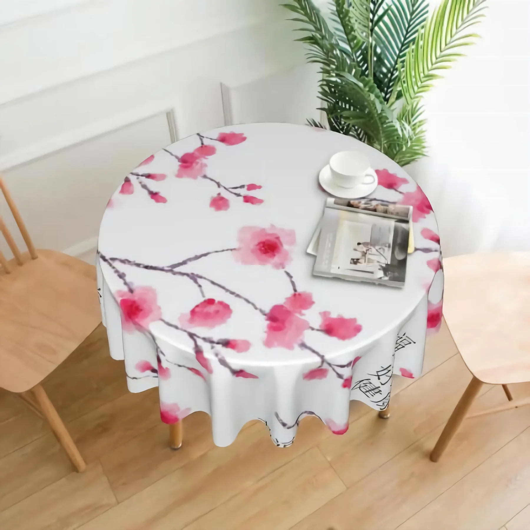 

Розовая вишневая ткань для стола, 60 дюймов, акварель, розовые вишневые цветы, водонепроницаемая скатерть для кухонной столовой