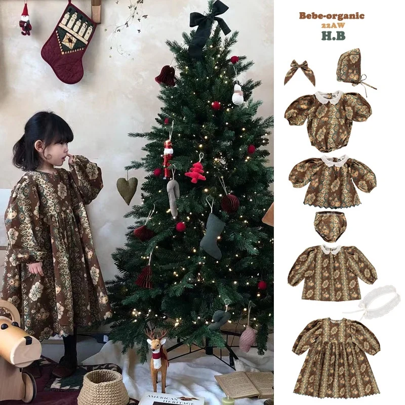 

Jenny&Dave2023 autumn and winter new children's wear the same vintage nostalgic series cotton dress top suit climbing clothes ha