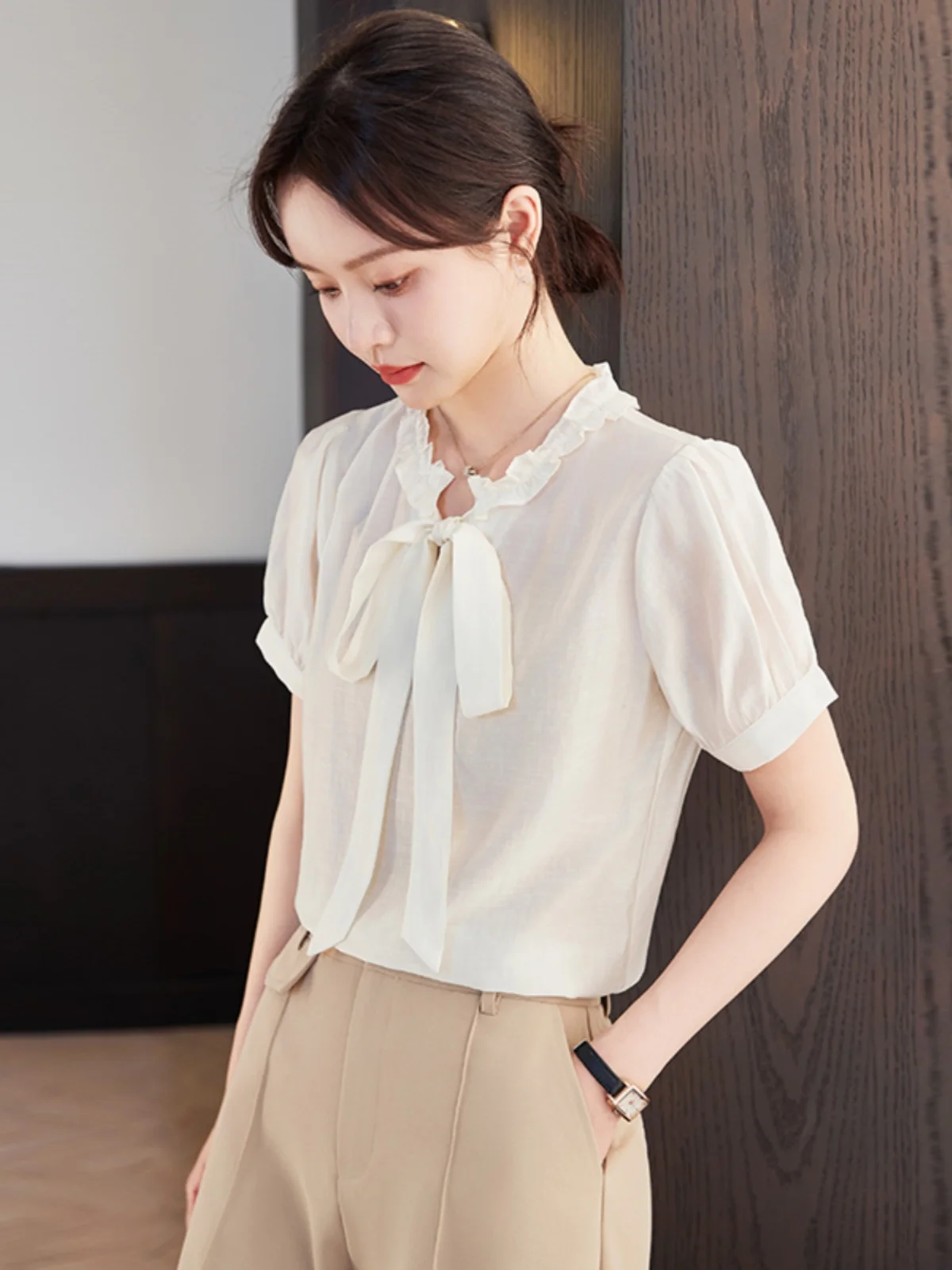 Рубашка с деревянными ушками во французском стиле женская летняя новая рубашка