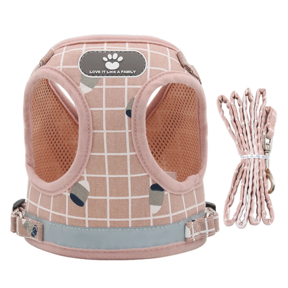 

Plaid Reflective Small Dog Harness Leash Suit Arnes Perro Polyester Breathable Puppy Vest Harness Mascotas Cats Pet Accessories