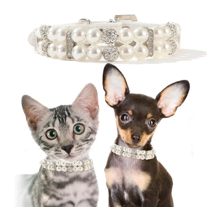 

Pearl Pet Collar Artificial Pearls Rhinestone Dog Collar For Cat Necklace Wedding Party Adjustable Animals Fashion Pets Supplies