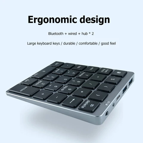 Цифровая клавиатура Numpad Перезаряжаемая Bluetooth-совместимая внешняя клавиатура с 28 клавишами для ноутбуков, настольных компьютеров
